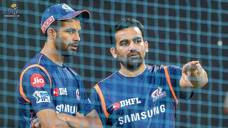 Director of Cricket Operations Zaheer Khan shares some tips with left-arm seamer Barinder Sran.