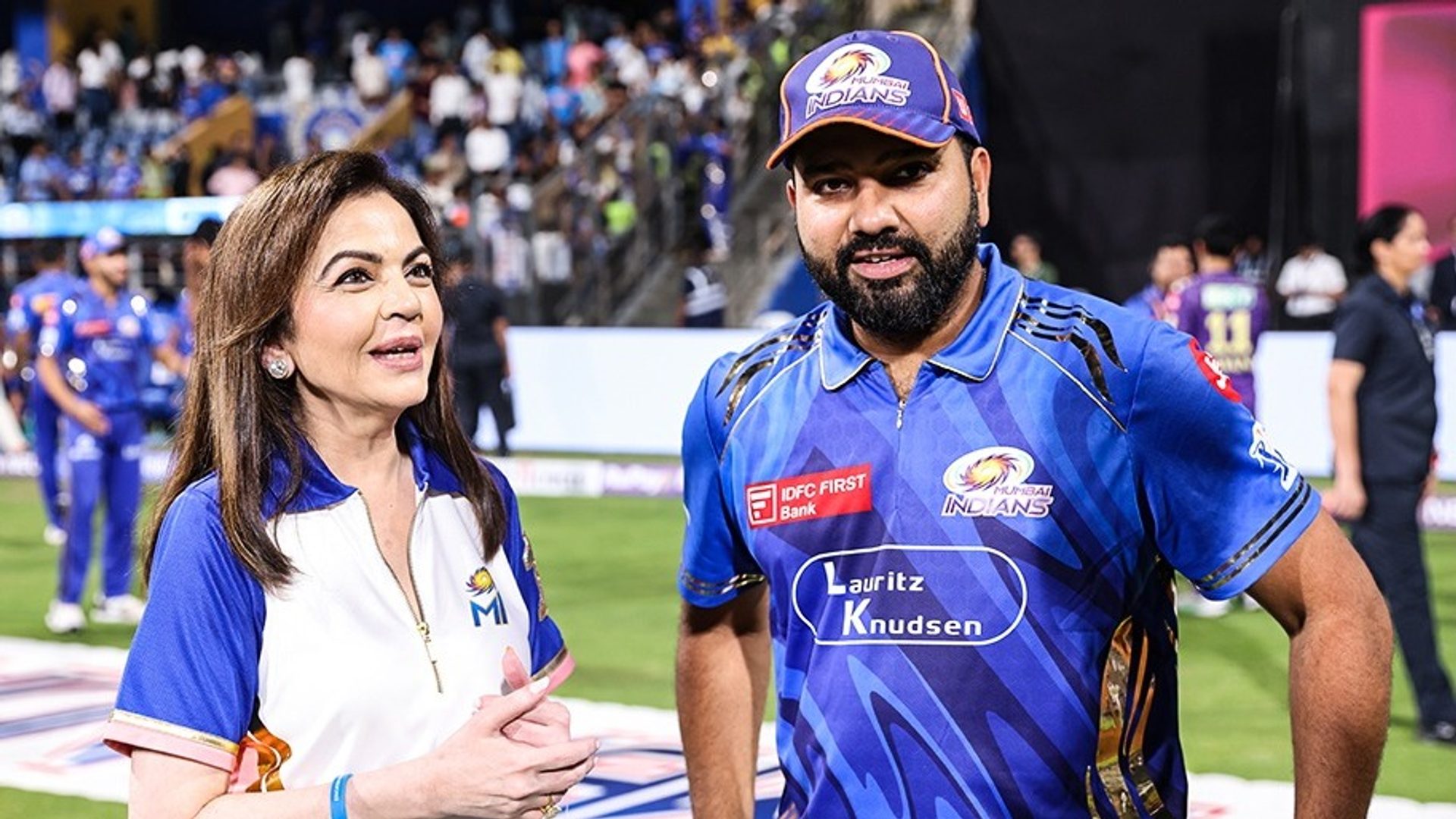 A true legend of our city and our country”: Mrs. Nita M. Ambani congratulates Rohit on stand unveiling - Mumbai Indians