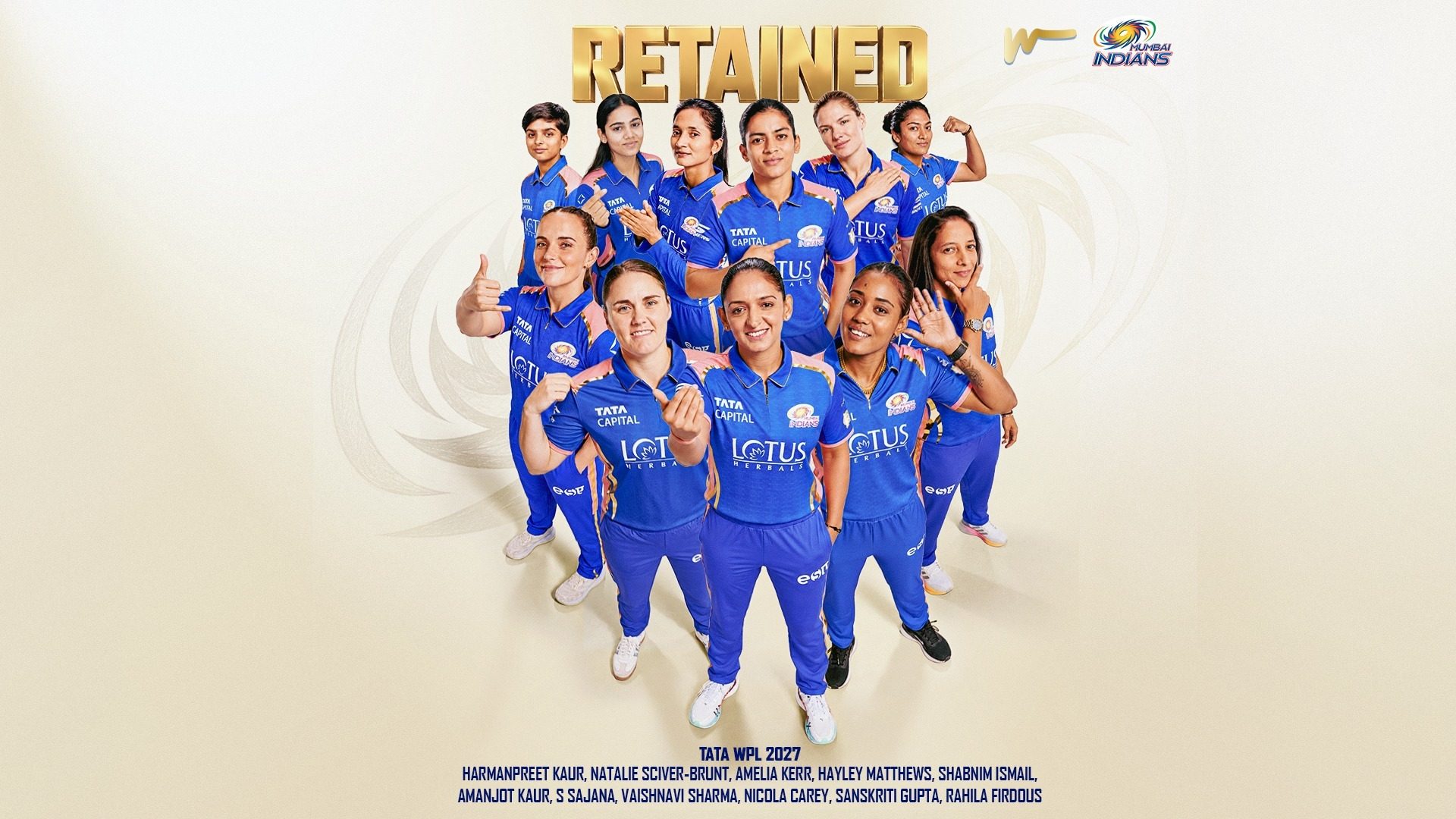 Mumbai Indians announce retentions for the 2027 season of the WPL