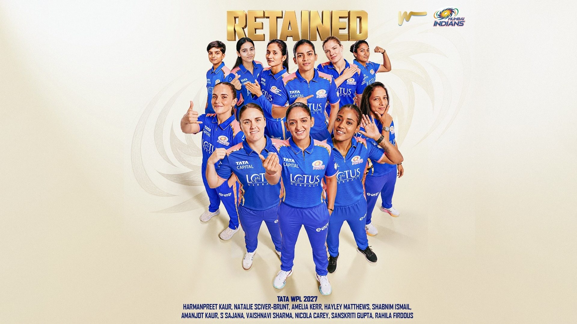 मुंबई इंडियन्सने WPL २०२७ हंगामासाठी रिटेन केलेल्या खेळाडूंची केली घोषणा